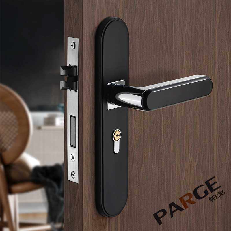帕戈门锁室内房间门锁三件套实木卧室静音磁吸黑色锌合金大50门锁