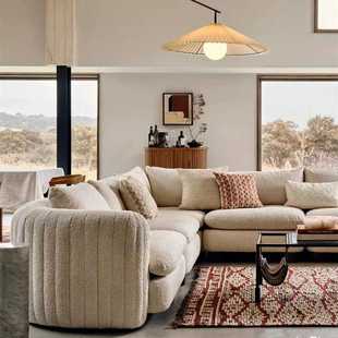 中古Viviennie模块沙发奶油白泰迪绒 复古vintage风褶皱布艺沙发