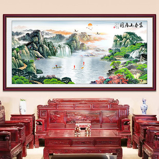 国画富春山居图墙布自粘山水画墙贴B客厅沙发背景墙装饰画2023新