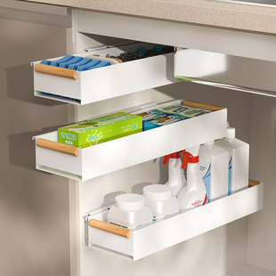 抽拉式置物架下水l槽侧装拉篮极窄冰箱橱柜内侧边滑轨抽屉式收纳