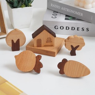 儿童衣柜拉手卡通可爱橱柜抽屉森林动物J柜门把手实原木质抽屉把