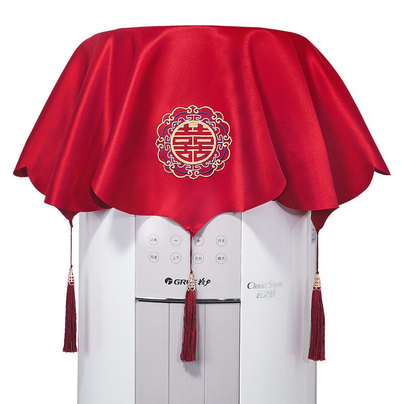 结婚客厅圆e柱立式空调防尘罩红色喜庆柜机遮尘盖布盖巾2024新款