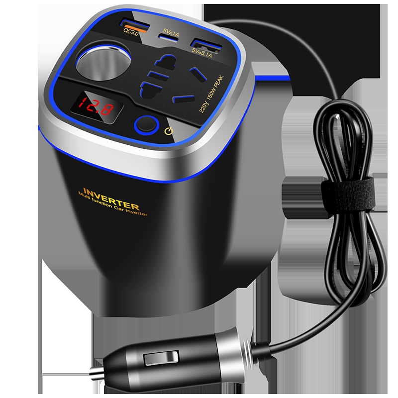 杯式车载充电器逆i变转换器220v充电杯快充多功能汽车12v电源插头