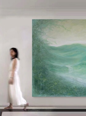 HLF.简约现代客厅装饰画(流水盈财)风景玄关壁画高级感绿色系