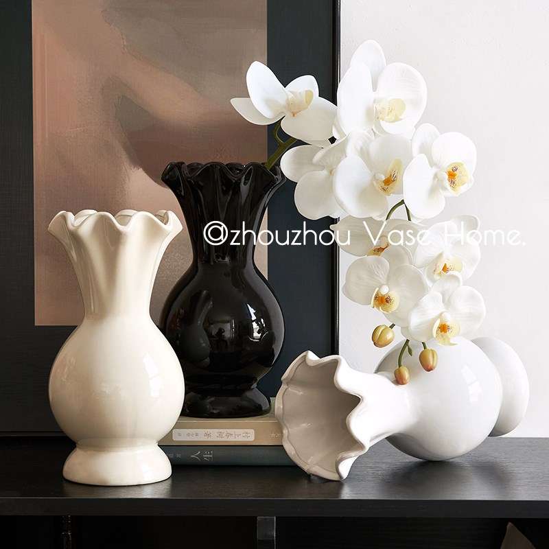 白色北欧简约创意陶瓷装饰水养插花瓶餐桌鲜花客R厅插干花摆件花