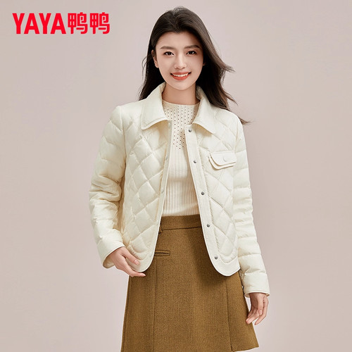 鸭鸭羽绒服女轻薄2025秋冬新款翻领保暖衬衫小香风保暖通勤外套