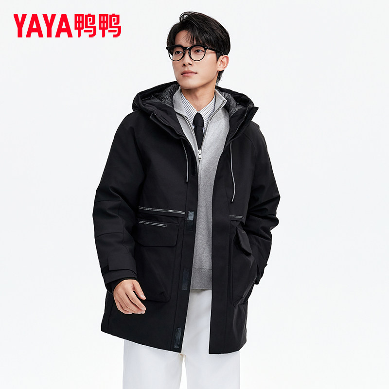 YAYA鸭鸭工装羽绒服男士中长款2026冬季新款户外鸭绒保暖轻薄外套