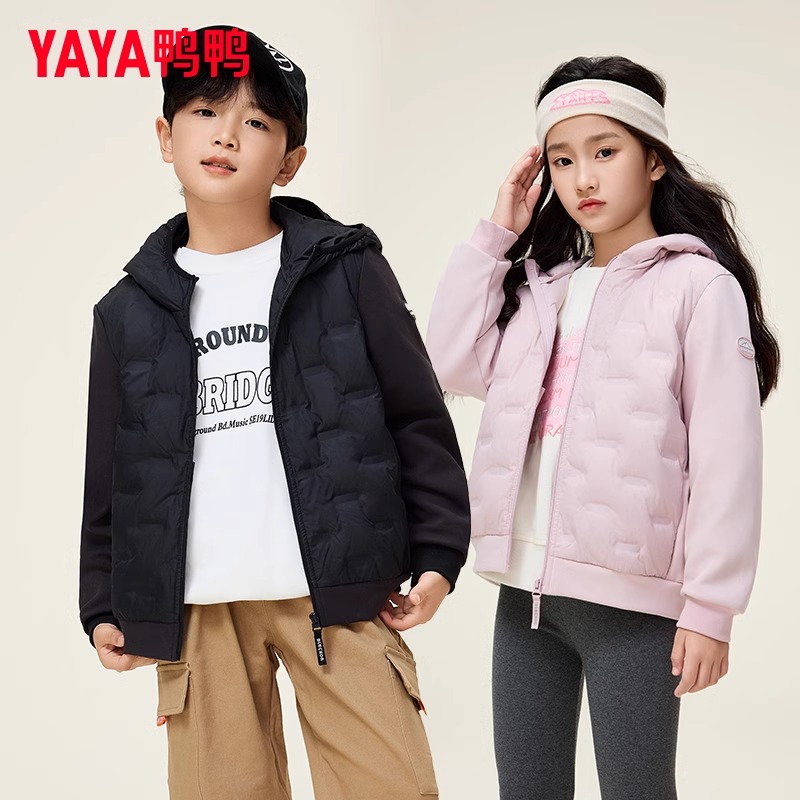 YAYA/鸭鸭儿童轻薄羽绒服冬季男女童新款休闲保暖中大童装针织袖