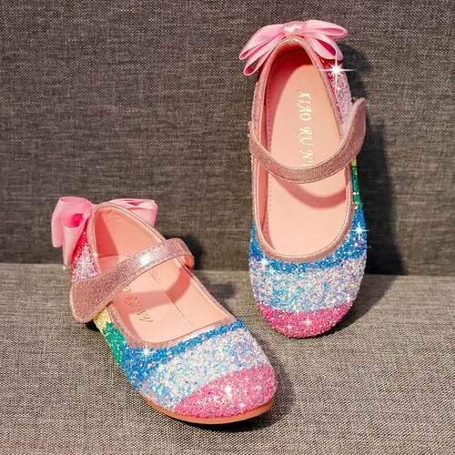 Girl Shoes Spring New Girls Soft Sole Leather Shoes Rainbow