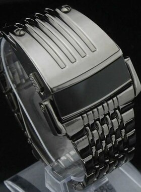 Fashion Electronic Watch Blue LED Display Wide Stainless Ste