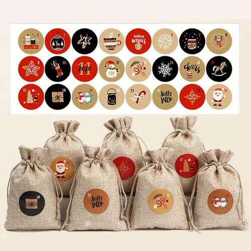 24Pcs Christmas Advent Calendar Number Sticker DIY Cookie Ca