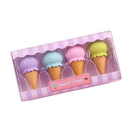 4pcs Yummy Icecream Erasers Set Mini Lollipop Dessert Popsic