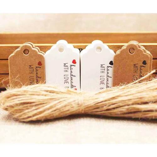5x3cmPresent Handmade tag labels Red heart Kraft paper thank