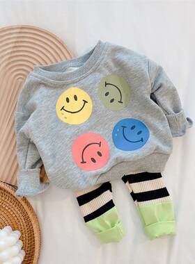 2022 Spring Kids Clothing Set Cartoon Long Sleeve Smile Blou