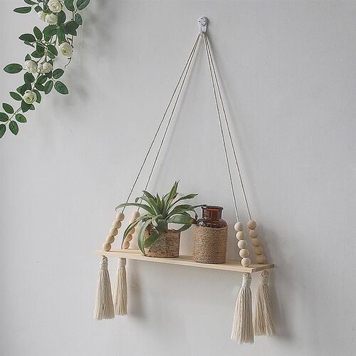 Macrame Wall Hanging Shelf Tassel Wood Decor Woven Wall Hang