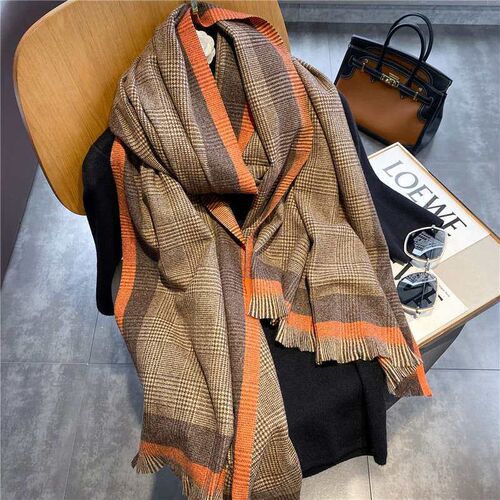 Womens Thickened Plaid Double-Sided Houndstooth Cashmere Sc