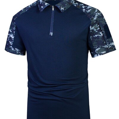 Mens Polo Shirt Camo Patchwork Casual Short Sleeve Summer Co