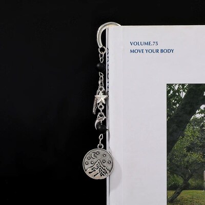Charm Acotar Moon Bookmark - Fantasy Sun Star Silver Chain P