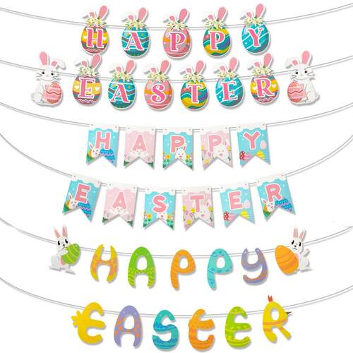 Easter Banner Cute Bunny Rabbit Eggs Banner Hanging Garland