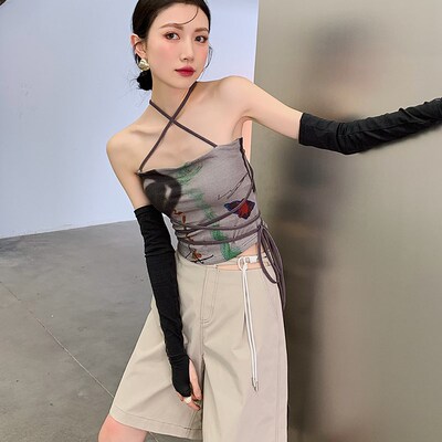 CHEERART Bandage Halter Neck Top Bodycon Backless Strapless
