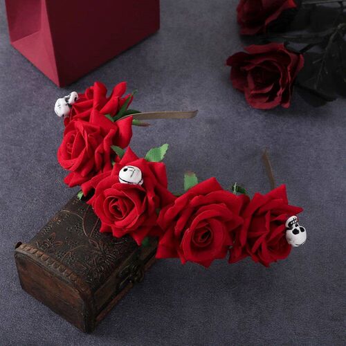 Skull Rose Headband New Red Hair Bands Flower Festival Hair