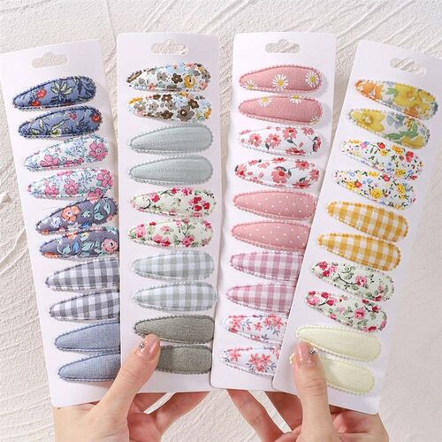 10Pcs/Lot Fresh Print Cotton Alloy Hair Clips for Kids Fabri