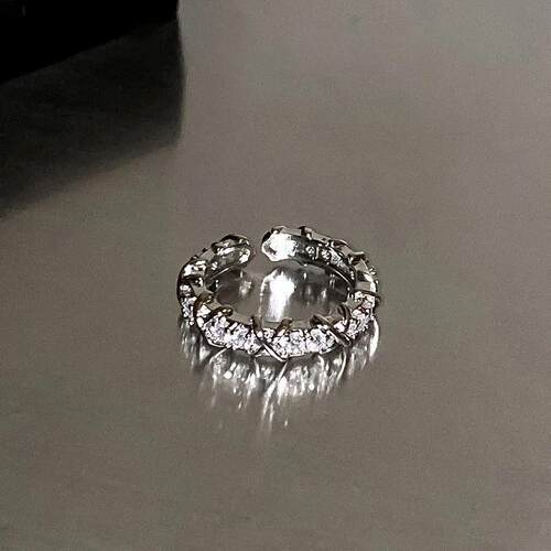 Heart Open Rings for Women Korea Geometric Crystal Moonstone