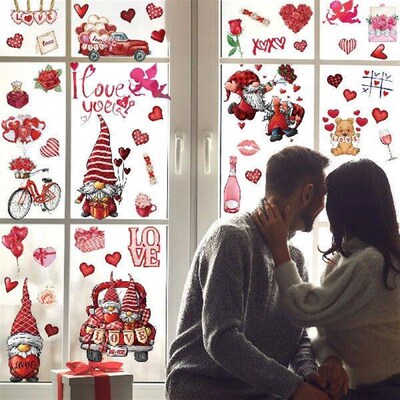 1 Set Valentines Day Static Stickers Window Glass Fridge