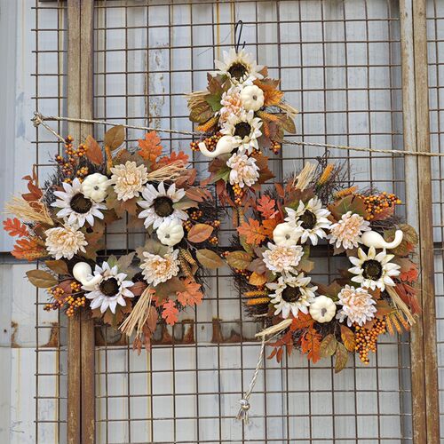 Autumn Thanksgiving White Pumpkin Wreath Harvest Festival S
