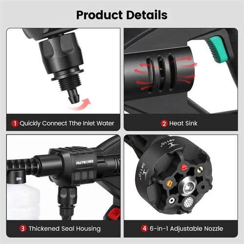 500W 100Bar Cordless Portable High Pressure Car Washer Washi