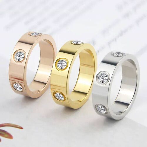 Luxury Shiny 6 Crystal Love Ring Stainless Steel High Qualit