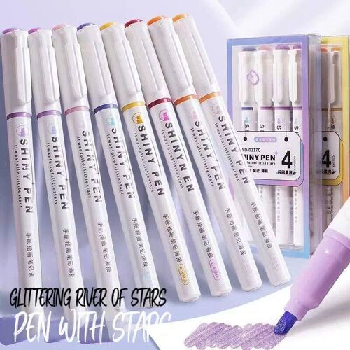 4pcs Glitter Highlighters, Flexible Line Width & Smudge-Proo