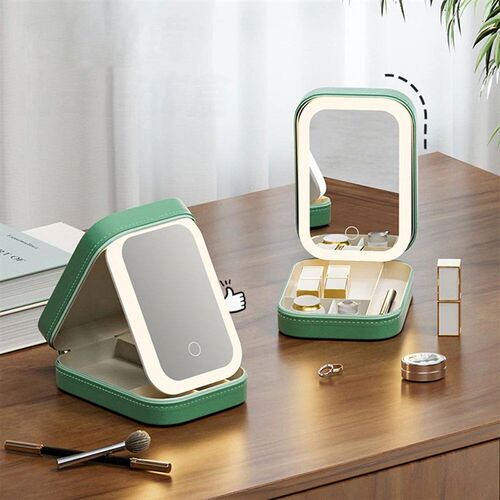 Makeup Storage Box Led Light Mirror Portable Travel Cosmetic