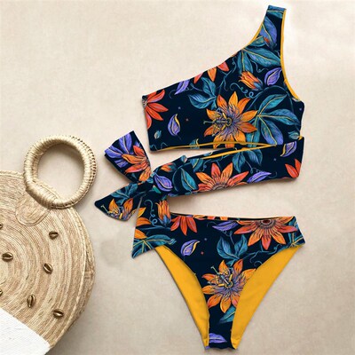 Bikini Women Swimwear Push Up Swimsuit One Shoulder Print Br
