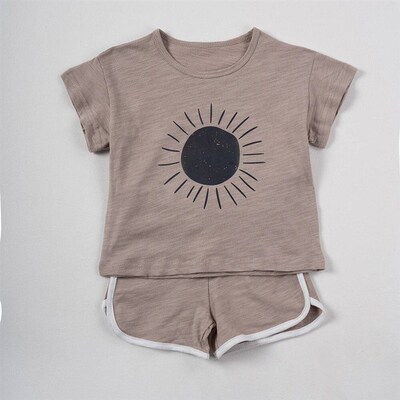 Summer 2pcs Children Clothes Sets Korea Moon Print Outfits M