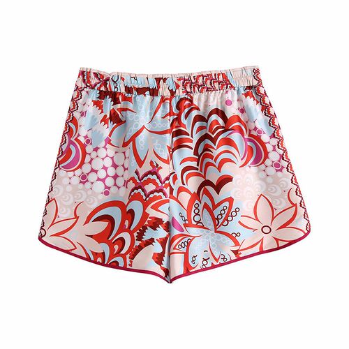 ZXQJ Vintage Women Red Peahen Print Shorts Suit 2021 Summer