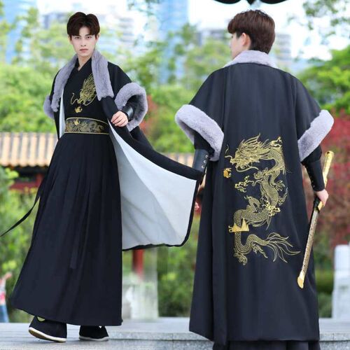 Hanfu Mens Cloak Coat Coat Coat Coat Cloak Cloak with Velve