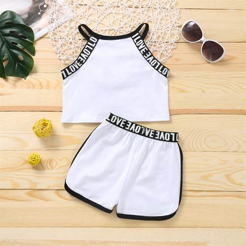 2-6Y Girl Clothes Set Summer outfit Letter Sleeveless Tank T