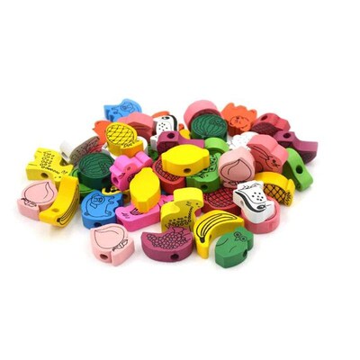 26pcs/lot wooden toys Cartoon Animals Fruit beads Stringing