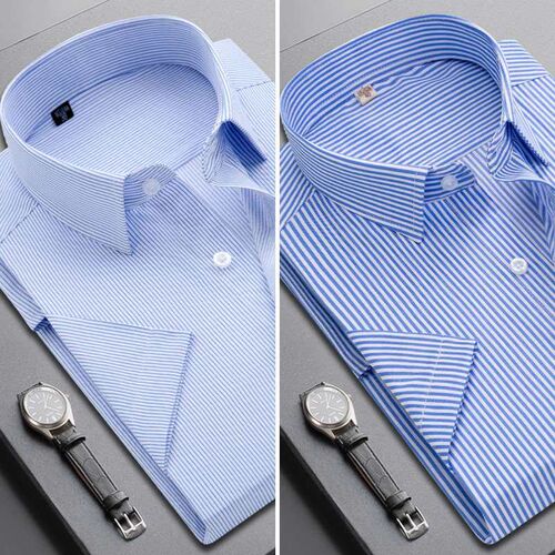 Striped Shirt Mens Summer New Business Dress Casual Short-s