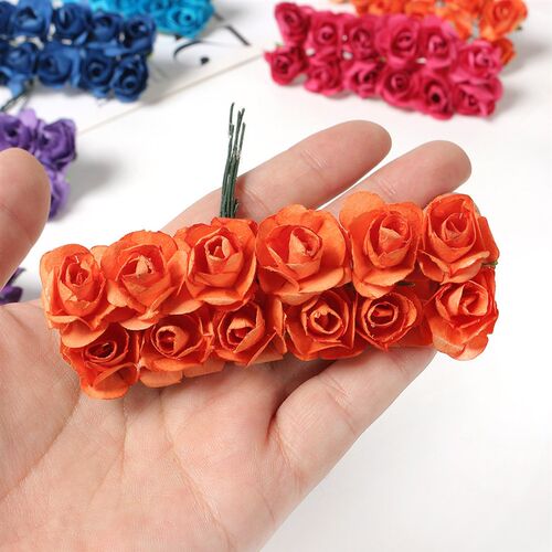 Mini Artificial Rose Bouquet Paper Fake Flowers for Home Dec