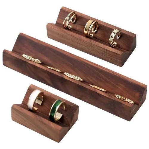 Walnut V-Groove Ring Display Rack Earring Ring Storage Base