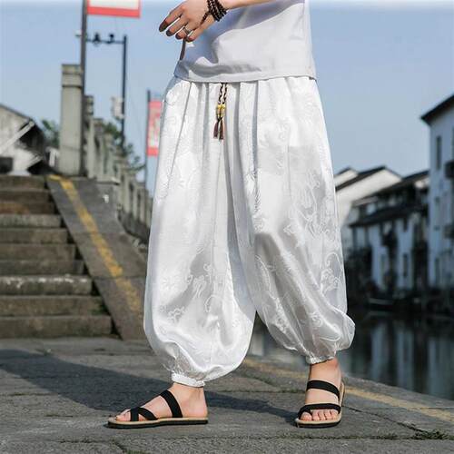 Dark Flower Bloomers Mens Retro Drop-Crotch Trousers Summer