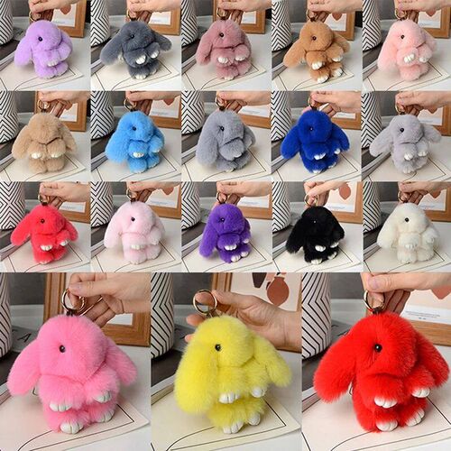 1PC 15cm Rabbit Fur Keychain Women Bag Car KeyChain Pendant