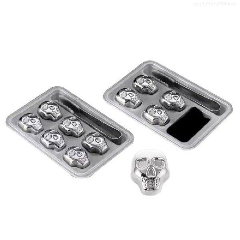 Reusable Skull Head Ice Cube Stainless Steel Chilling - 实物图