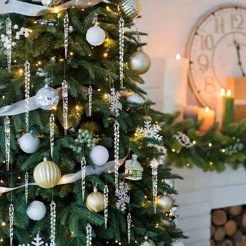 12/24/36pcs Crystal Clear Christmas ree Ornaments Icicle Dec