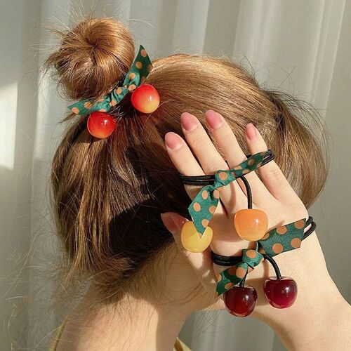 Cute Cherry Elastics Hair Ties for Girls Colorful Polka Dot