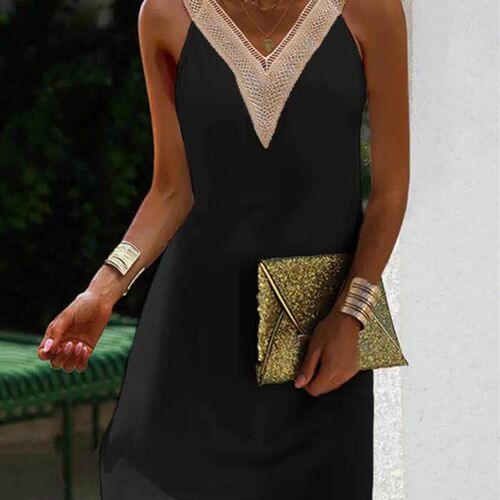 Dresses For Women 2023 Summer Chic Plain Lace Trim Sleeveles