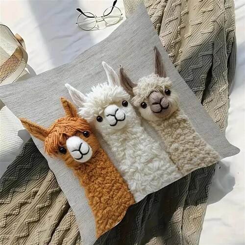 Cute Alpaca Print Throw Pillow Cover 18x18 Inch Soft Farmhou