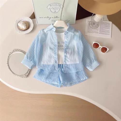3Pcs Girls Clothing Sets Summer Cool Blouse Shirt+shorts+T-s